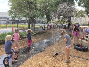 kids in the sprinkler